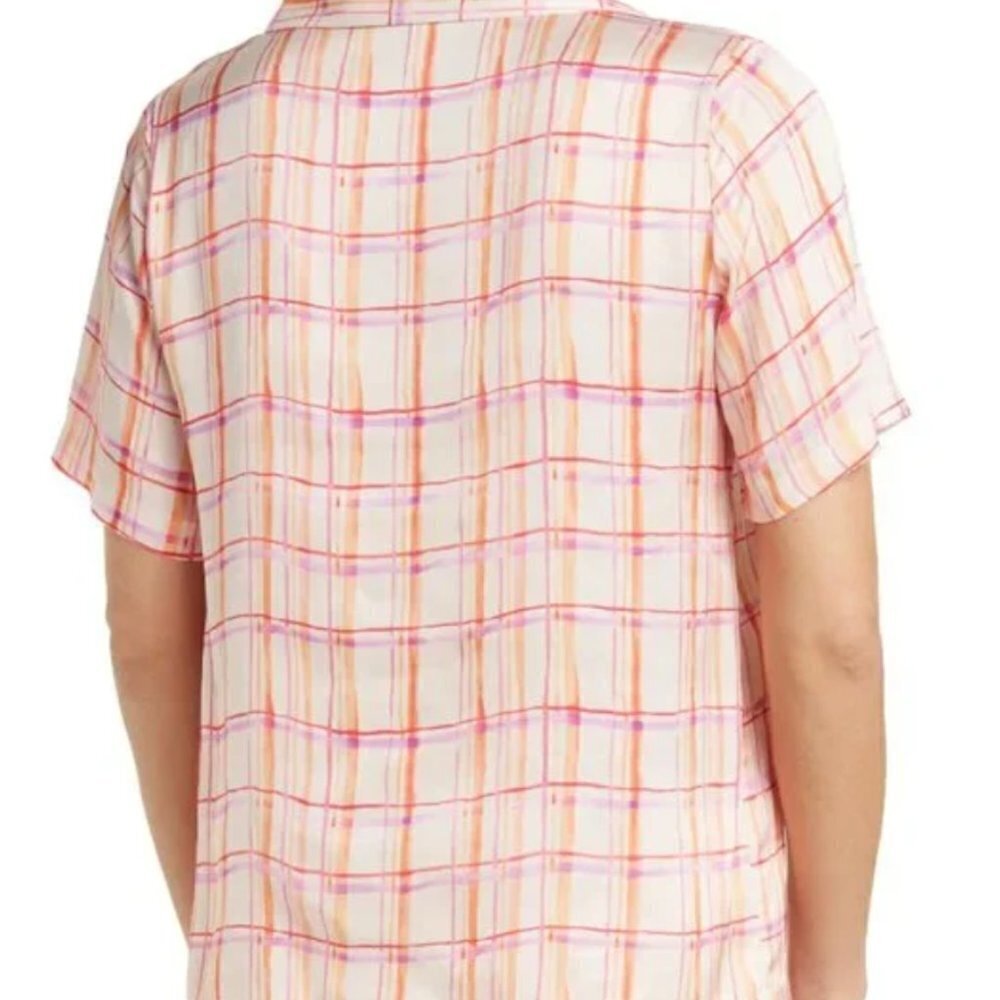 NWT FRNCH Chelly Windowpane Plaid Short Sleeve Shirt - Picture 2 of 14